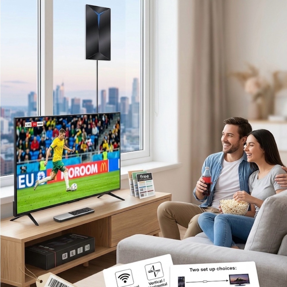 HDTV Digital Antenna 4K HD019 Indoor Outdoor 360° Amplified 28dB Signal Booster